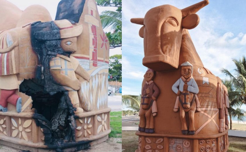 Vândalos depredam escultura Boi-Bumbá, patrimônio cultural do Estado
