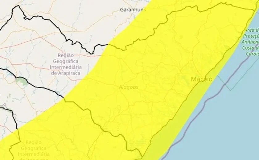 Maceió e outras 74 cidades alagoanas recebem novo aviso de chuvas