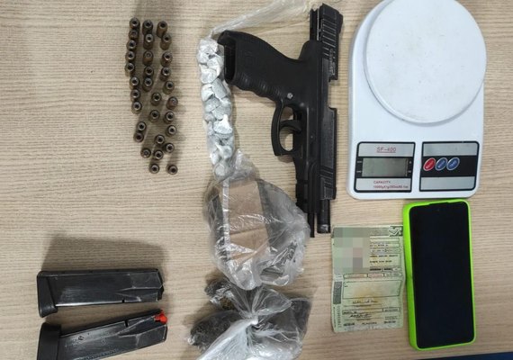 Preso suspeito de tráfico de drogas e posse ilegal de arma de fogo