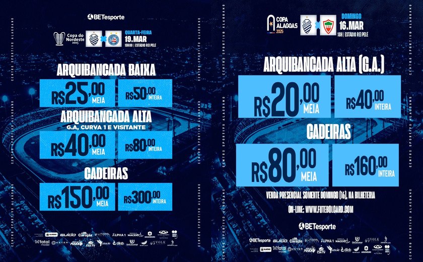 CSA inicia venda de ingressos para jogos contra CSE e Bahia