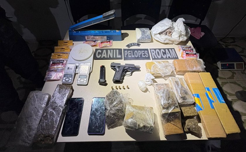 PM/AL apreende arma de fogo, mais de 7 quilos de drogas e prende casal em Arapiraca