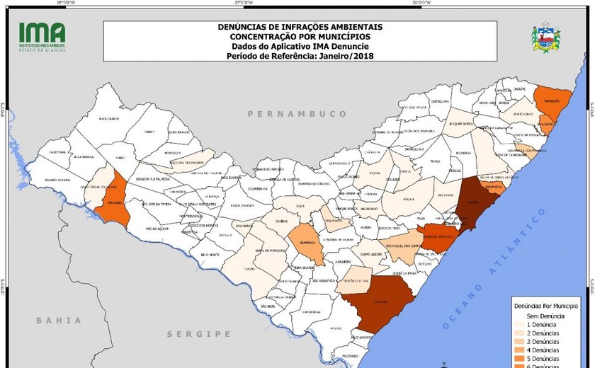 Em janeiro, mapa do IMA aponta Maceió como líder em número de denúncias no estado