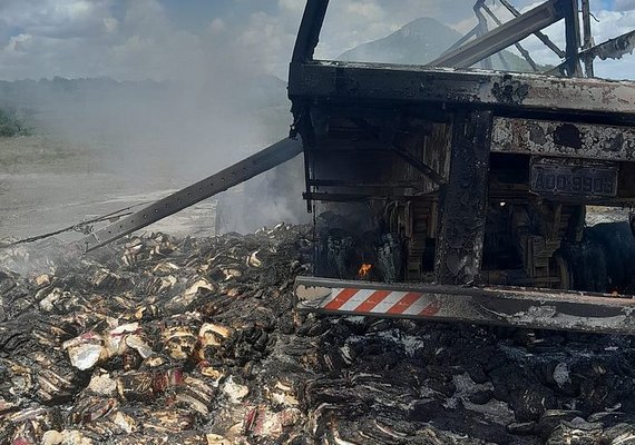 Caminhão tomba e pega fogo na AL-220, em São José da Tapera