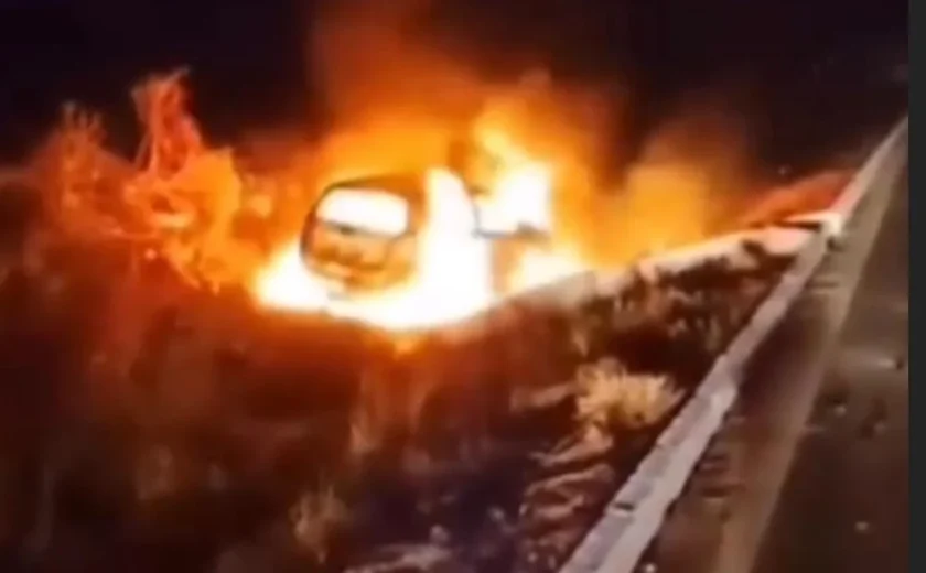 Carro cai em ribanceira e pega fogo na AL-220, em Olivença