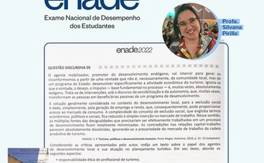 Prova do Enade cita texto de professora de Turismo da Unidade de Penedo da Ufal