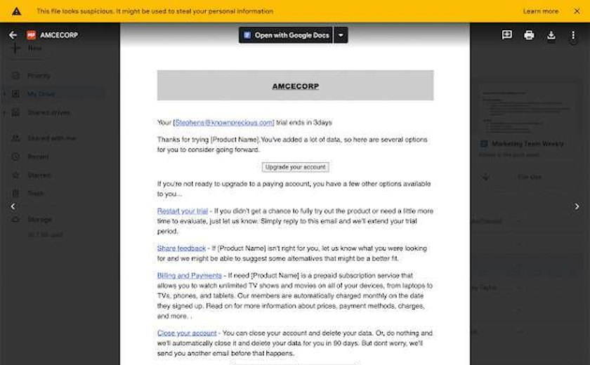 Google Drive começa a alertar usuários sobre arquivos suspeitos