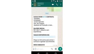 Processo seletivo da Cacau Show é usado para enganar usuários no WhatsApp