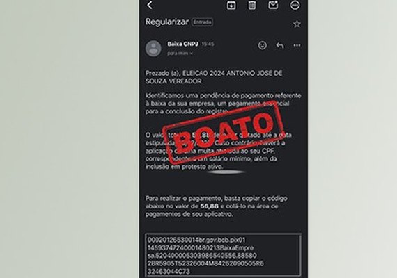 É falsa mensagem de cobrança para dar baixa no CNPJ de campanha