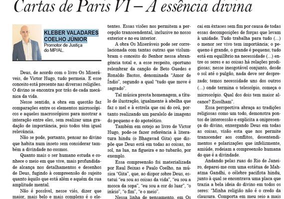 Promotor reflete sobre a existência de Deus em artigo publicado no jornal Tribuna Independente