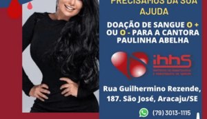 Equipe de Paulinha Abelha pede doação de sangue para a cantora