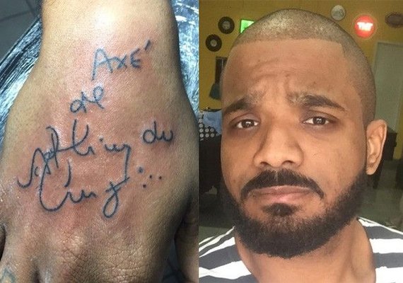 Filho de Arlindo Cruz faz tattoo na mão em homenagem ao pai