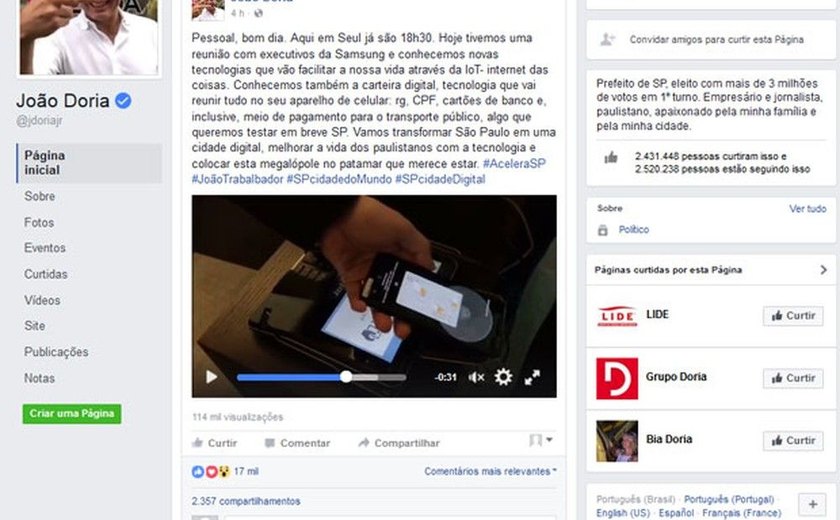 Doria quer testar celular para pagamento de transporte público em SP