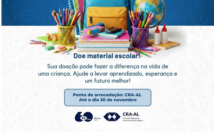 CRA-AL lança campanha “Qual Tamanho do Seu Coração?” para arrecadação de material escolar