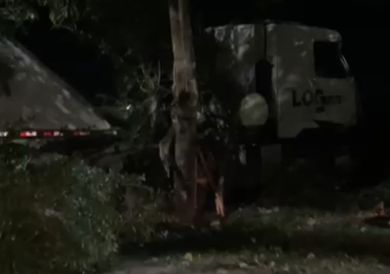 Caminhão desgovernado sai da pista e atinge árvores na BR-101, em São Miguel dos Campos