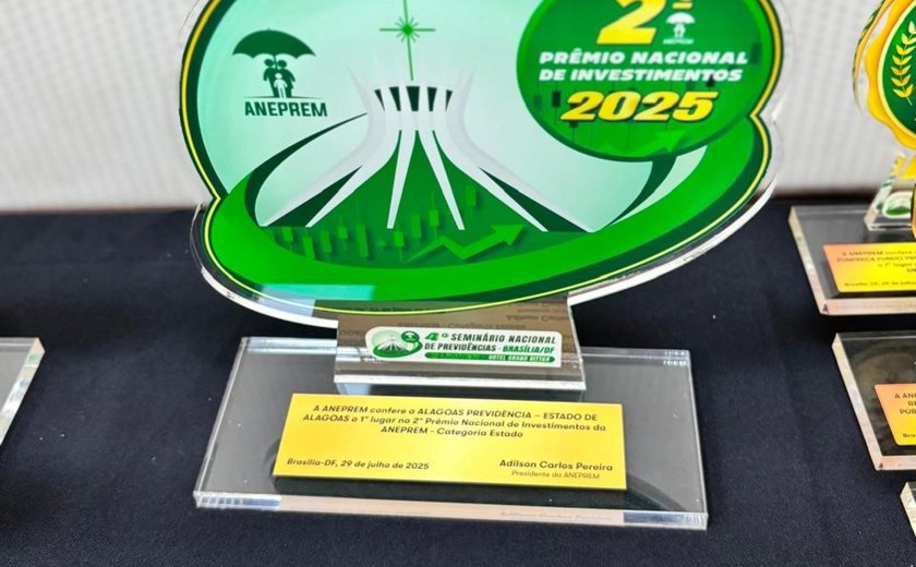 Alagoas conquista 1º lugar em Investimentos Previdenciários e recebe Selo Gestor Ouro de associação nacional