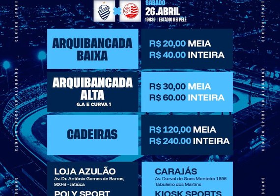 CSA inicia venda de ingressos para partida contra o Náutico