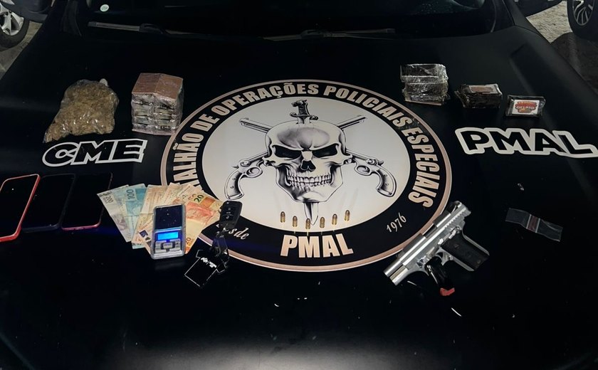 Armas e drogas são apreendidas pela PM em ocorrências na parte alta de Maceió