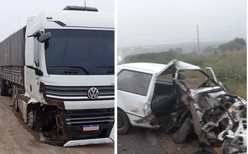 Acidente entre caminhão e carro de passeio deixa duas pessoas feridas no Sertão de Alagoas