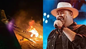 Avião com cantor Rey Vaqueiro sai da pista e pega fogo no RN
