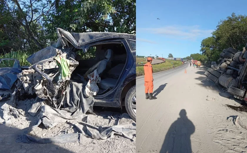 Carreta invade contramão na BR-101 e deixa quatro pessoas feridas, em Junqueiro