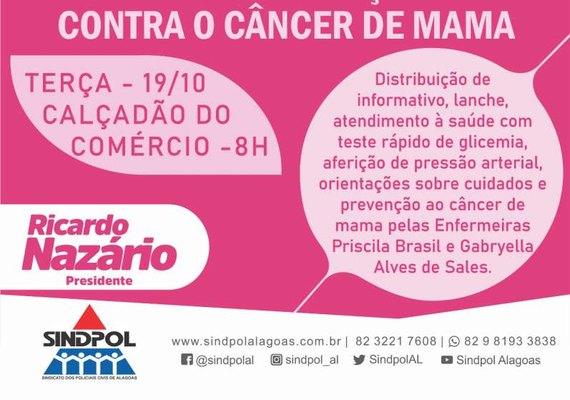 Sindpol em Ação fará atendimento e conscientização contra o câncer de mama