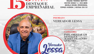 Vereador Lessa será premiado com o 15º Prêmio Destaque Alagoano pelo município da Barra de Santo Antônio