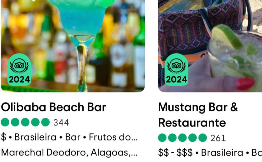 Dois restaurantes na praia do Francês, Olibaba e Mustang, conquistam pela primeira vez o Travellers´ Choice numa mesma edição