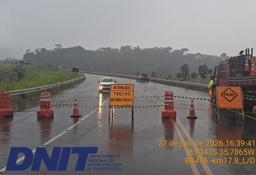DNIT inicia recuperação da Serra da Catita após queda de rocha na BR-416