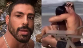 Ator Cauã Reymond e modelo Luana Mandarino são flagrados aos beijos em praia no Rio