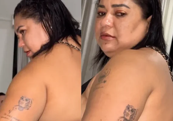 Influencer alagoana faz tatuagem durante Farofa da Gkay e amigos notam falta de letra em frase