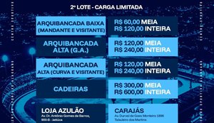Ingressos de 1º lote se esgotam para CSA x Vasco e vendas do 2º começam nesta quarta