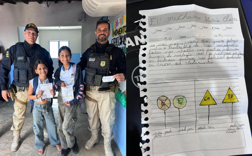 Ação educativa da PRF em escola de Santana do Ipanema emociona crianças e rende cartinha de agradecimento feita à mão
