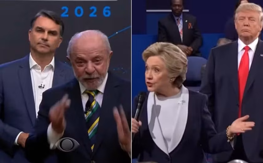 Nas redes, tática de Flávio de se posicionar atrás de Lula é comparada à de Trump em debate com Hillary em 2016