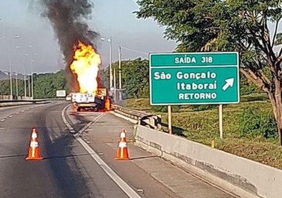 Incêndio em veículo carregado com botijões de gás fecha BR-101