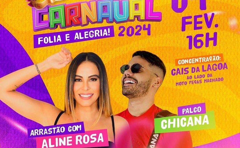 Em Tapera/AL, Aline Rosa faz arrastão carnavalesco neste domingo e depois tem banda Chicana
