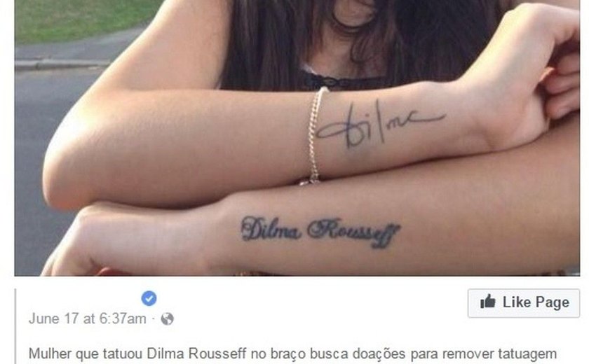 Jovem faz vaquinha para remover tatuagem com nome de Dilma Rousseff? Não é verdade!
