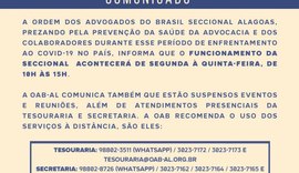 OAB-AL muda horário de atendimento e suspende eventos