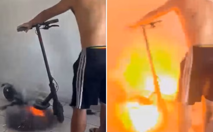 Patinete elétrico explode fora da tomada e assusta moradores em apartamento de Maceió