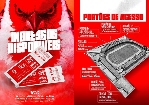 CRB começa venda de ingressos para jogo contra a Ponte Preta nesta terça-feira