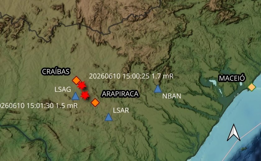Quase no mesmo horário, a terra treme duas vezes entre Arapiraca e Craíbas