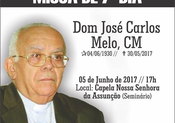 Missa de Sétimo dia de Dom José Carlos será na próxima segunda-feira
