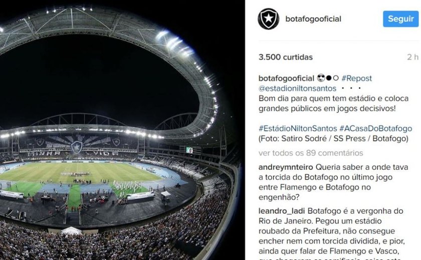 Em rede social, Botafogo provoca rivais cariocas que não possuem estádio