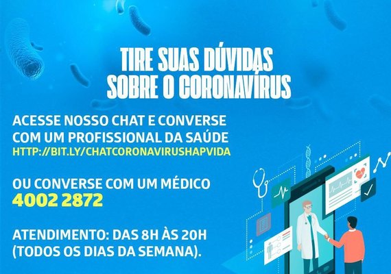 Hapvida amplia serviços de chat e telefônico para dúvidas sobre coronavírus