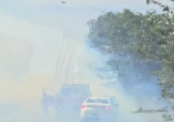 Fumaça provocada por queimada próximo a uma rodovia causa acidente em São Sebastião