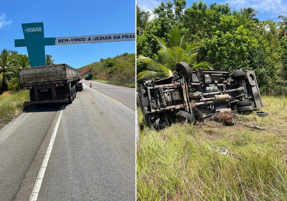 Colisão frontal entre caminhões na AL-101 Sul deixa condutor e passageiro feridos
