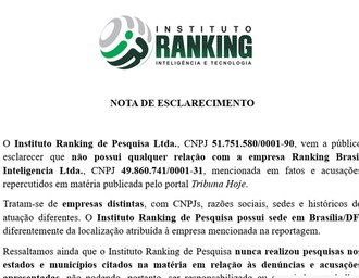 Instituto Ranking de Pesquisa nega relação com empresa condenada por fraude em pesquisas
