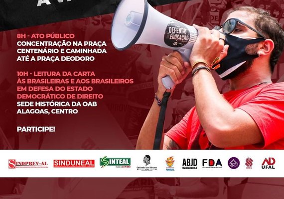 Movimentos sociais realizam ato em defesa do Estado Democrático de Direito nesta quinta-feira (11)