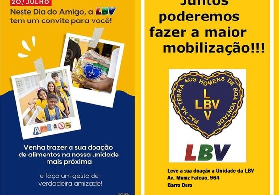 Amigo Solidário: LBV faz mobilização nacional para combater a fome nesta quarta-feira, 20