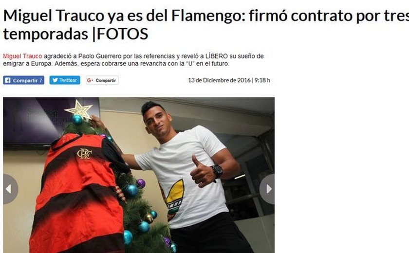 Lateral peruano Miguel Trauco revela estar a caminho do Flamengo