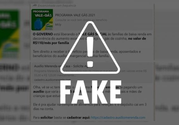Cadastro para programas 'Vale-Gás' e 'Merenda em Casa' é falso